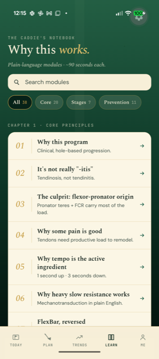 Golf Elbow Oracle, learn tab