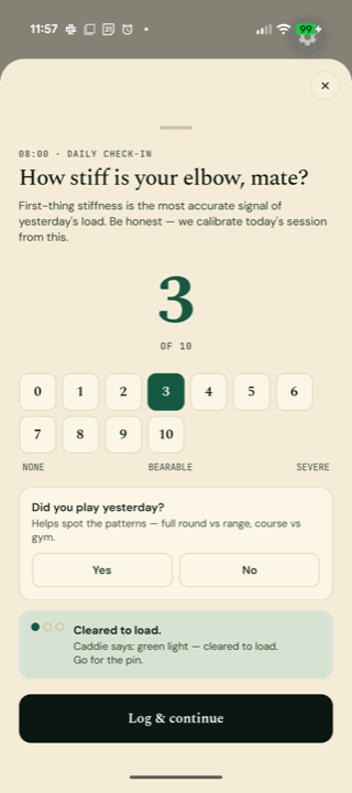 Golf Elbow Oracle, stiffness log