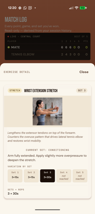 Tennis Elbow Oracle, exercise card