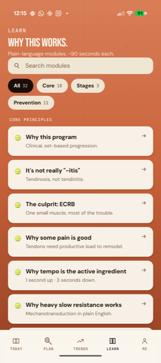 Tennis Elbow Oracle, learn tab